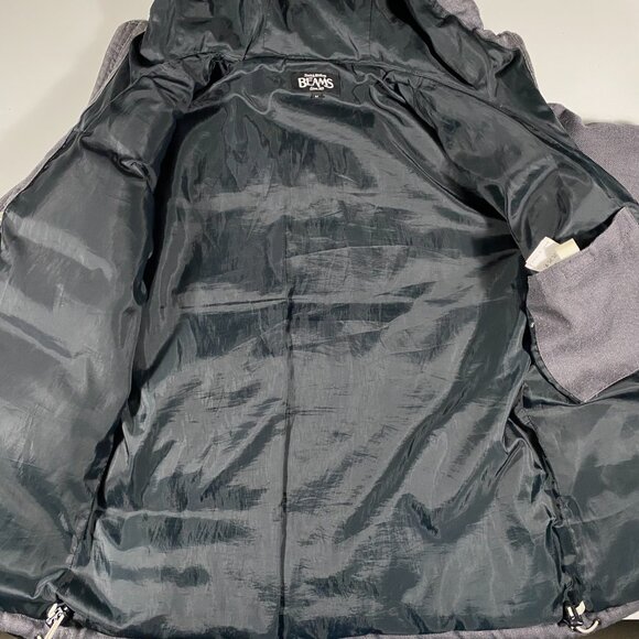 Beams Button Up Wool Hooded Utility Puffer Parka Gray mens size JPN medium - Picture 9 of 11